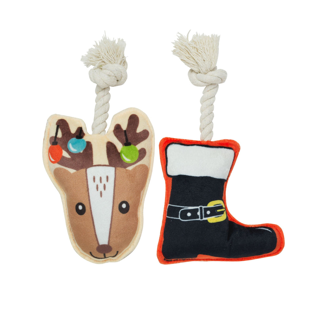 Mini Dog Toy Set | Reindeer & Santa Boot