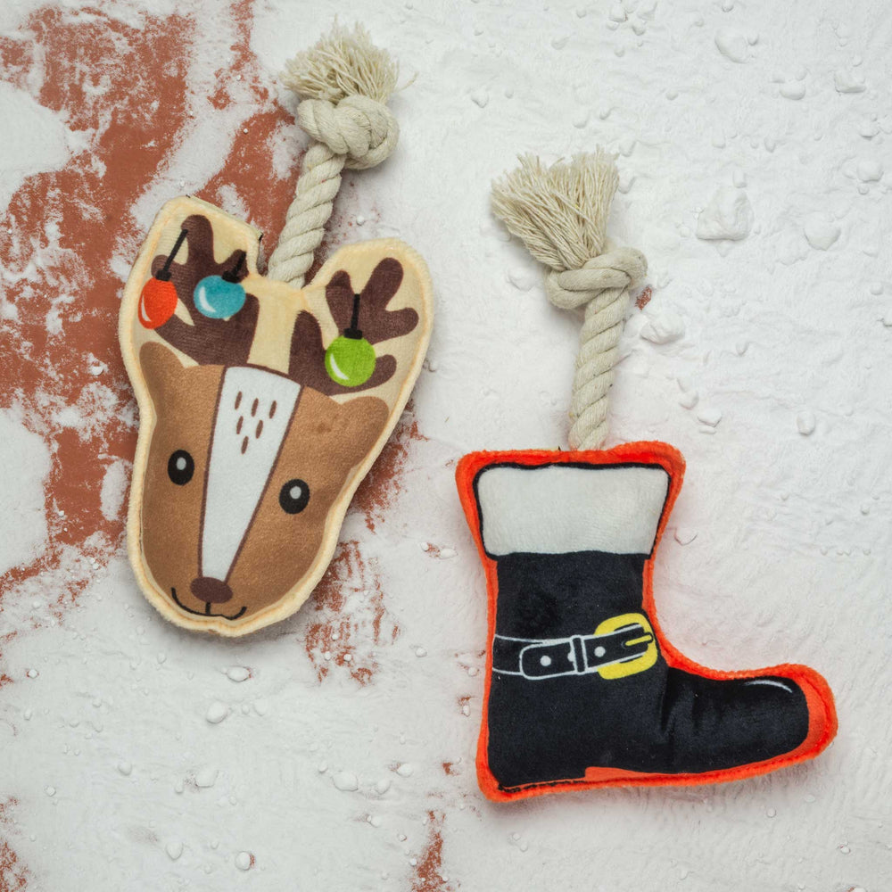 Mini Dog Toy Set | Reindeer & Santa Boot